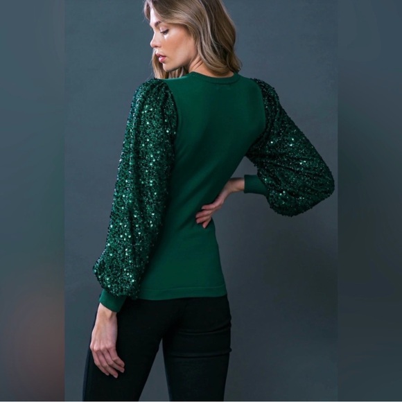 •Flying Tomato• NWT Sequin Puff Sleeve Knit Top Size Medium - Picture 7 of 11